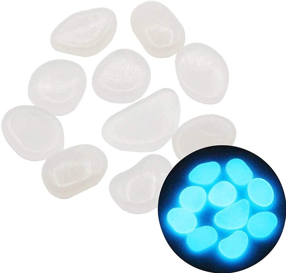 Creation Core 200pcs Glow in The Dark Garden Pebbles Walkway Rocks Backyard Aquarium Aquarium Decorations Luminous Gravel Stones, White