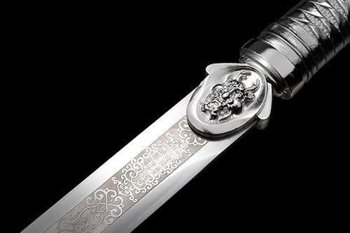 Miniatura 2 de Espada china, Tang jian espadas reales (hoja forjada de acero de alto carbono) aspecto de plata