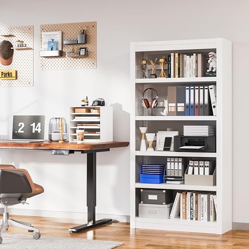 61'' Tall Metal Bookcase,Modern 5 Tier Bookshelf,White Open Adjustable Bookcases,Large Heavy Duty Display Bookshelves for Library,Office,Bedroom,Living Room - Image 7