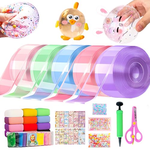 5PCS Nano Tape Bubble Kit for Kids Nano Bubble Tapes Kit with Glitter Clay Cute Stickers and Accessories Tools Nano Tape Crafts for Kids Teens Girls