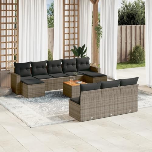 Vetnasa Set de sofás de jardín 11 pzas y Cojines ratán sintético Gris Mobiliario, Muebles de jardín, Asientos de Exterior, Sofás modulares de Exterior Gris 80,4 KG