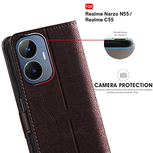 Image of TheGiftKart Flip Back Cover Case for Realme Narzo N55 / Realme C55 | Dual-Color Leather Finish | Inbuilt Stand & Pockets | Wallet Style Flip Case for Realme Narzo N55 / Realme C55 (Coffee & Brown)