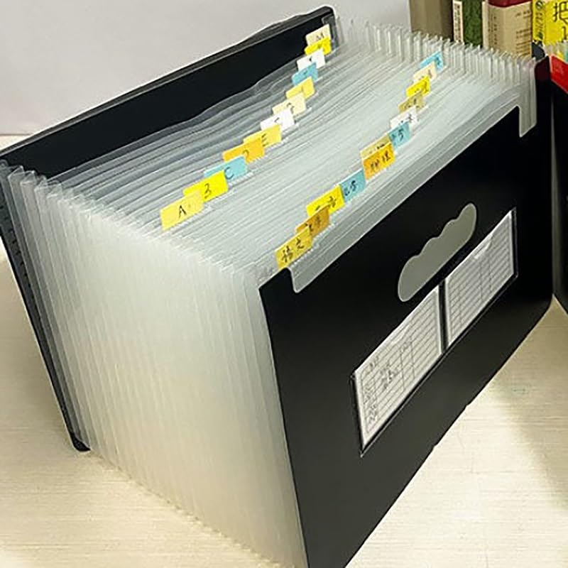 Cartella espandibile, Organizer for cartelle di File a Fisarmonica in ABS con 24 Tasche for Documenti A4, Bianco Nero