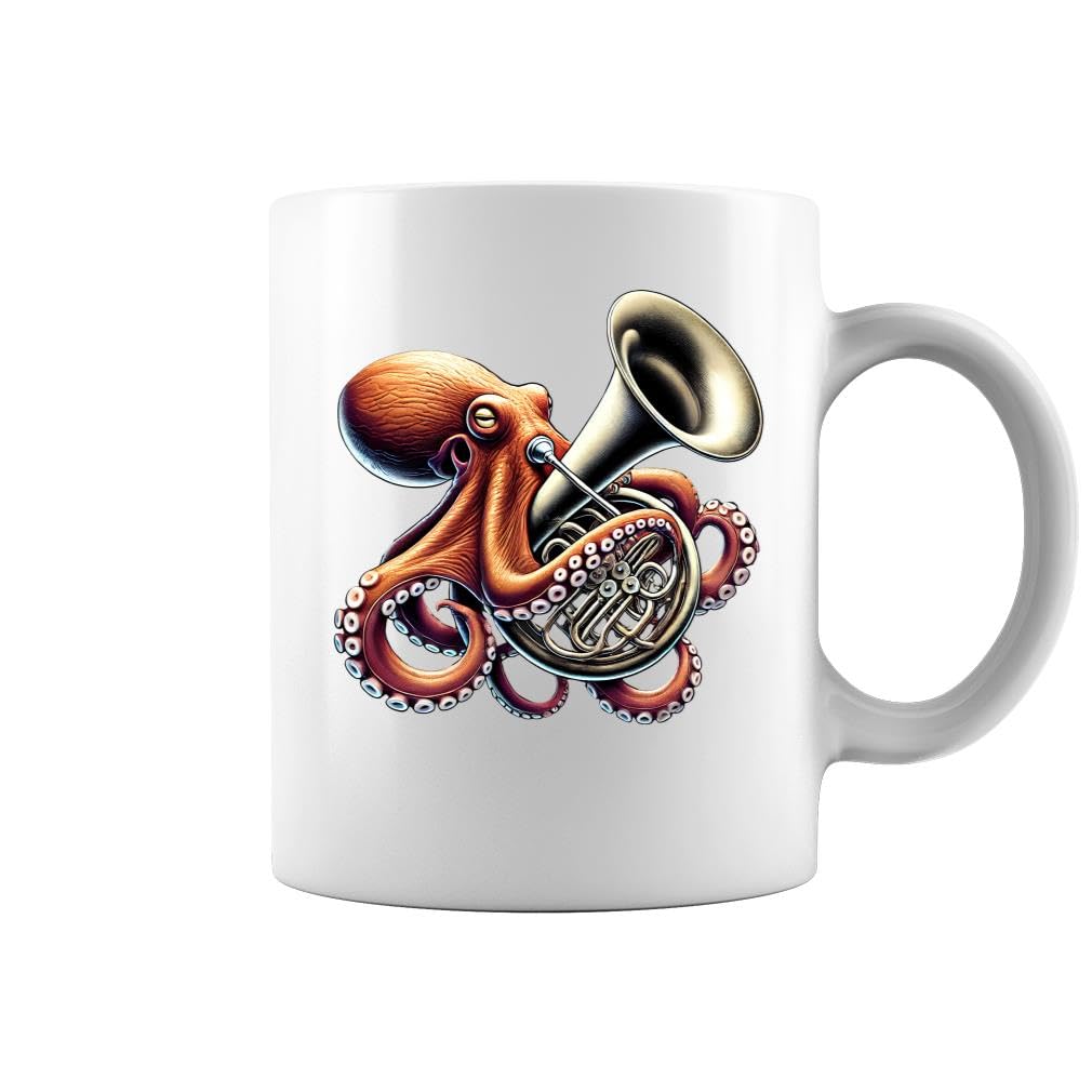 Octopus Playing Tuba Tubaist Tuba Player White Mug - Printed on Both Sides