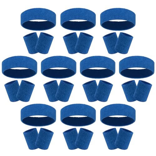 Image of 30 Pcs Sweatbands Wristbands Set Absorbent Terry Cloth Headbands Wristbands Neon Color Striped 80s Athletic Sweatbands for Sports Gym Exercise
