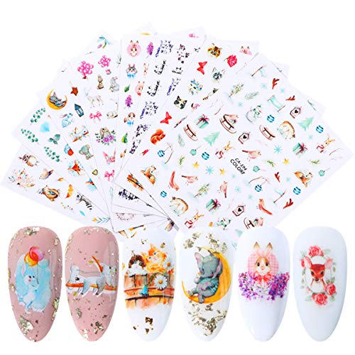 8 Sheets 3D Nail Art Stickers Self Adhesive Nail Art Decorations Decals with Rabbit Flower Animal Designs for Women Kids Girls Manicure Tips Wraps Nail Slider Decorations Kit