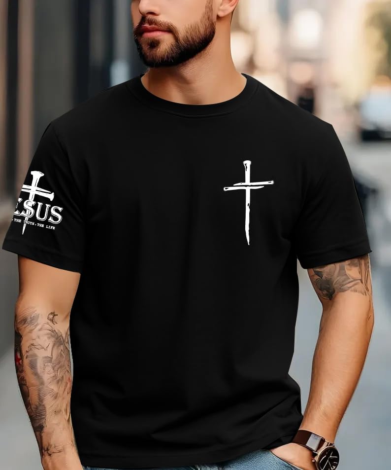 Christian Shirts for Men Oversized Jesus Shirt Faith Cross Graphic Tees God Religious Gifts Short Sleeve Tops4