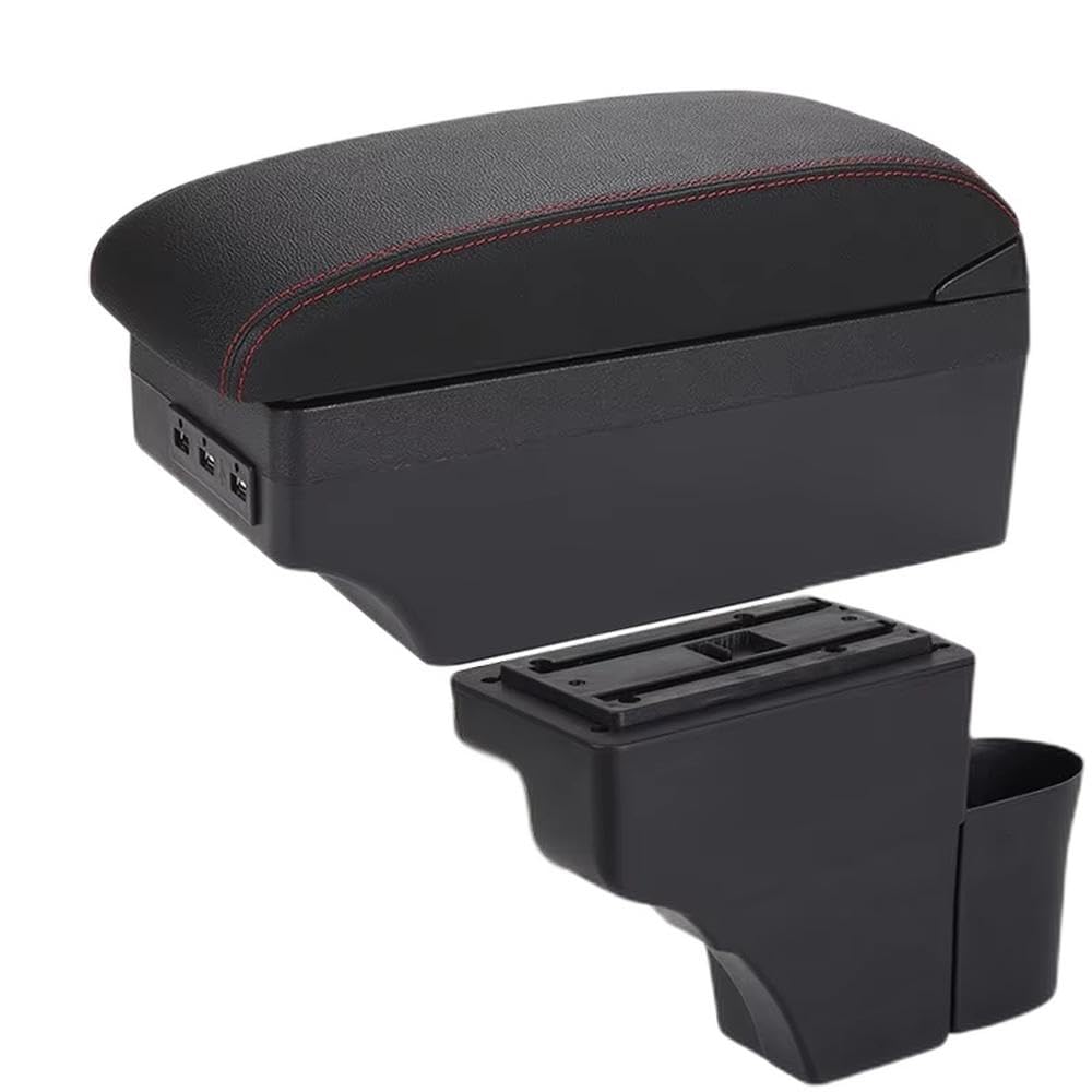 For Nissan Note Car Armrest Box Interior Details Retrofit Parts Storage Box Ashtray Interior Parts(A1 Black red 7USB)