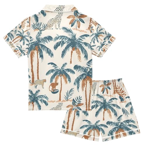 senya Tropical Asian Leopard Satin Summer Pajama Sets Silk Short Sleeve Button Down Sleepwear2