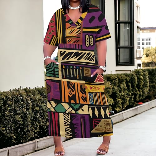 Image of SUZONANA Plus Size Dresses for Curvy Women African Print American Dress Summer Outfits Casual Loose with Pocket