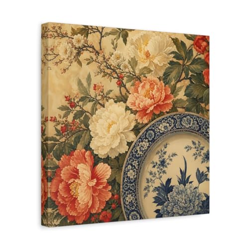 Tableau fleurs vintage de format carre 35 x 35 cm pour decoration murale