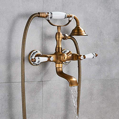 Mitigeur Ensemble de Douche de Bain Mural avec Double Commande Rétro en Laiton