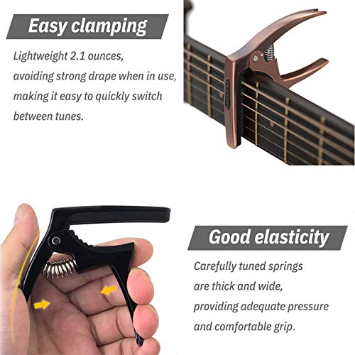 Image of 3in1 Guitar Capo for Acoustic&Electric Guitar Accessories 2 Pack | with Pick Holder and 6 Picks, Suitable for Ukulele and Stringed Instruments (Black & Bronze)