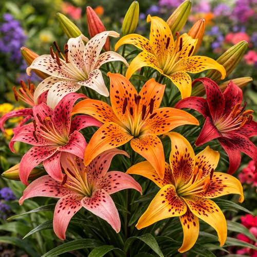 Mixed Color Tiger Lily Bulbs for Planting Vibrant Blend of Orange Yellow Red Pink & White Hardy Perennial Summer Flowers Easy to Grow (3 Bulbs)