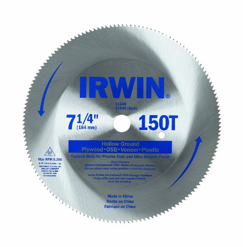 IRWIN Tools Classic Series Steel Corded Circular Saw Blade, 7 1/4-inch, 150T, .087-inch