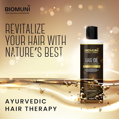 Image of BIOMUNI Advanced Hair Growth Oil with Goodness of Ayurveda | Blend of 10 Natural Ingredients- Rosemary + Bhringraj + Castor + Olive + Coconut + Basil + Sunflower + Hibiscus + Peppermint + Vitamin E | Mineral Oil Free | For Men & Women |100 ml