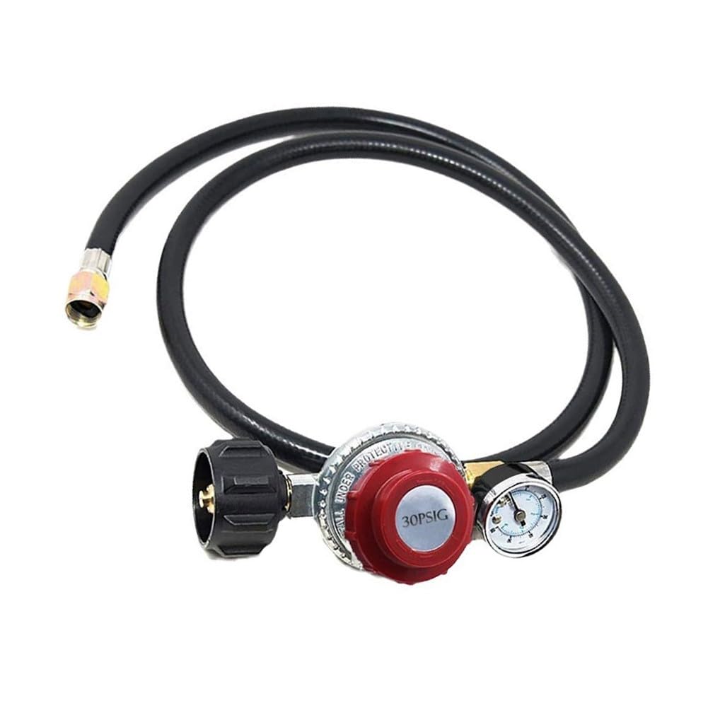 Regulowany regulator ciśnienia propanu 0-30 psi z manometrem i wężem 1,2 m, przyłącze typu 1 do grilla gazowego, frytkownic i palenisk