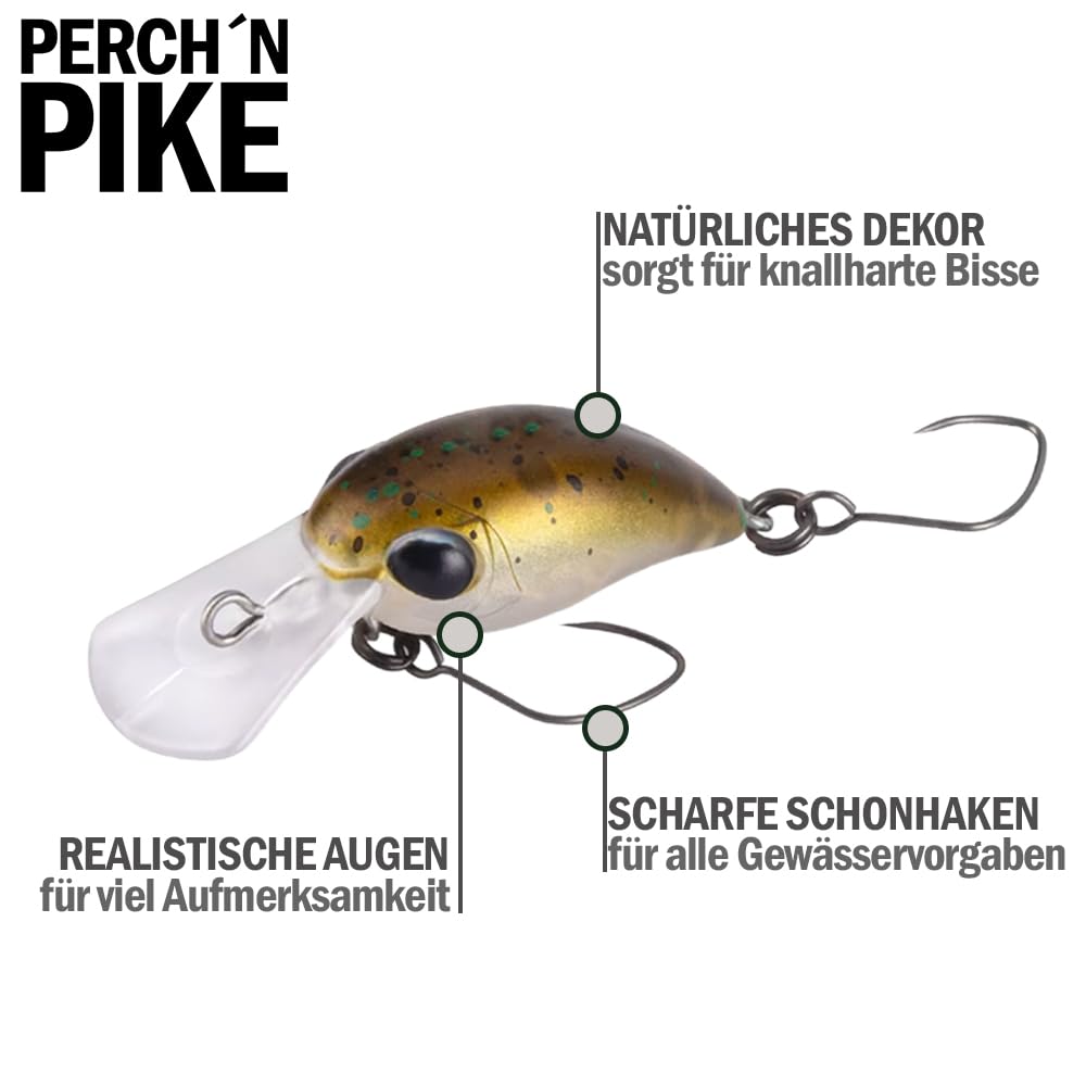 5er Forellenköder Set mit Tackle-Box, 3,2cm I 3,2g auftreibende Mini Wobbler, Kunstköder für Forelle und Barsch, Angelzubehör in verschiedenen Dekoren für Raubfischangler - 4
