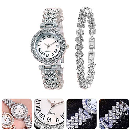 ساعة من بالاكو للنساء، بمينا فضية وسوار فضي، عرض تناظري، مرصعة بأحجار الراين