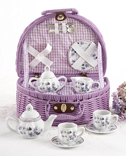 Amazon.com: Delton Products Porcelain Tea Set in Basket, Violets