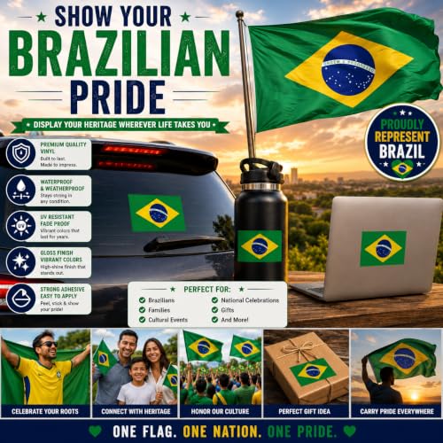 Image of Brazil Flag Vinyl Flag Stickers, Car Decals, Waterproof Indoor Outdoor, Laptop Stickers, Car Bumper, Brazilian Flag, 5 x 3 Inches, Set of 3