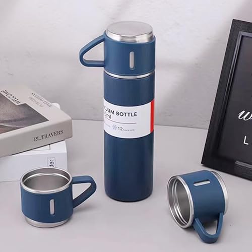 Kit Garrafa Térmica Inox 500ml com 3 Xícaras Para Camping, Viagem, Café, Sopa Utilexis