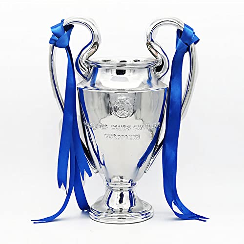 Fubosi Trophy Champion Artwork Sport League Cup Replica Resins Football Fans Souvenir Collectibles Office Decorations Trophy Silver/Blue Ribbon,15cm