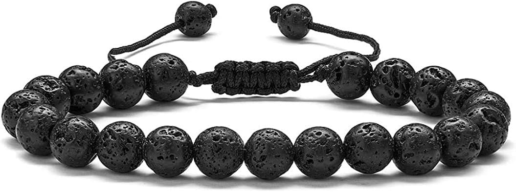 Lava Rock Bracelet, Beaded Bracelets for Men Women, 8mm Tiger Eye Bead Bracelet Adjustable Natural Lava Rock Stone Essential Oil Anxiety Aromatherapy Bracelets Jewelry Gifts
