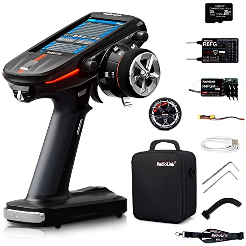 HTLNUZD Radiolink RC8X 8 Channels 2.4GHz RC Transmitter, R8FG and R4FGM Gyro Receivers with EWRF 708R 5.8G 48CH Wireless Audio/Video FPV Receiver, for RC Crawler, Boats Etc. (Radiolink RC8X Standard)