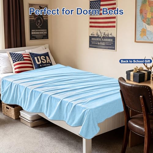 Image of KMUSET Cooling Blanket Twin (60 inchx80 inch), Double Sided Summer Cooling Blankets for Hot Sleepers & Night Sweats, Cool Lightweight Blanket for Dorm Room Essentials, Picnic, Gifts for Women Powder Blue