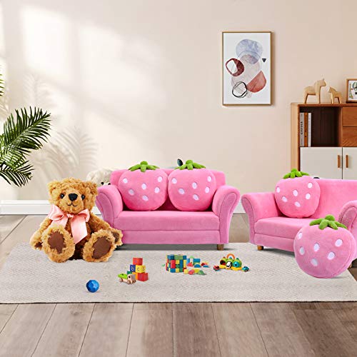 Fireflowery-Kids-Sofa-Children-Upholstered-Loveseat-Lounge-Bed-w-2-Cute-Strawberry-Pillows-Children-Couch-Armrest-Double-Seat-Kid-Sofa-for-Playroom-Bedroom-Living-Room-Baby-Room-Pink Fireflowery Kids Sofa Children Upholstered Loveseat Lounge Bed w 2 Cute Strawberry Pillows Children Couch Armrest Double Seat Kid Sofa for Playroom Bedroom Living Room Baby Room Pink