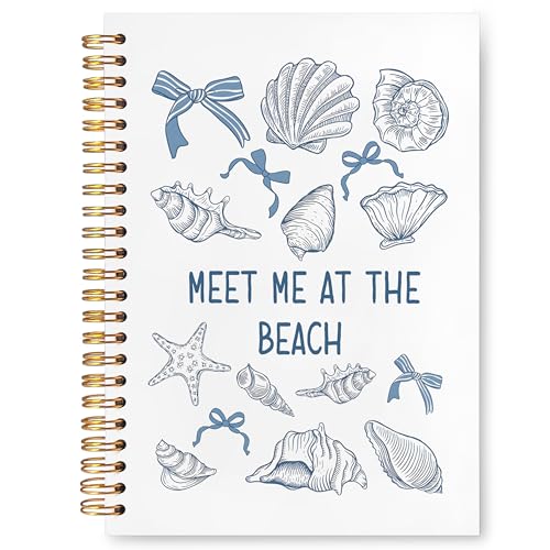 VIIJJUE Meet Me at the Beach Notebook, Blue Coastal Beachy Journal, Coquette Bow Seashell Ocean...