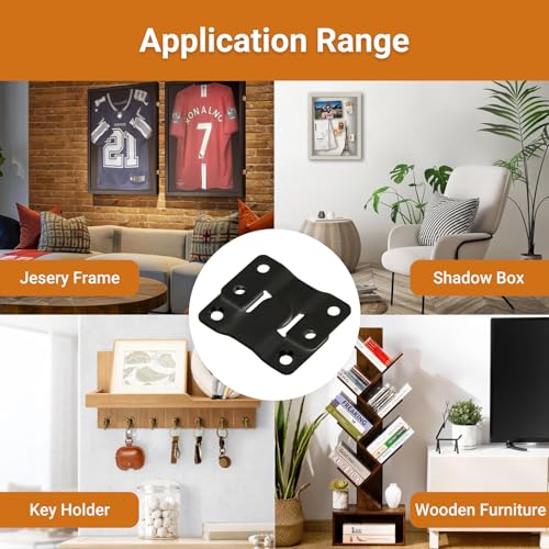 Image of [10 Pairs Large] Interlocking Flush Mount Brackets, Stainless Steel Heavy Picture Hanging Hardware, Hanging Buckle Wall Hanger, Frame Hooks for Showdow Box, Jersey Frame Display Case (Black)