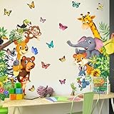 CharmFlo Jungle Forest Animals Wall Decals Animal Door Sticker Removable Reusable Peel Stick Elephant Lion Zebra Giraffe Safari Mural Art Nursery Kids Room Baby Bedroom Playroom Daycare Living Room
