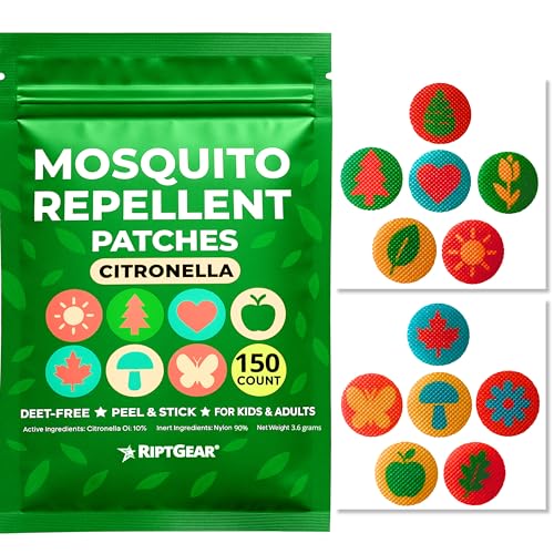 riptgear mosquito patches - 150 pack of mosquito stickers for kids and adults natural mosquito sticker citronella patch sticks to any surface - deet free