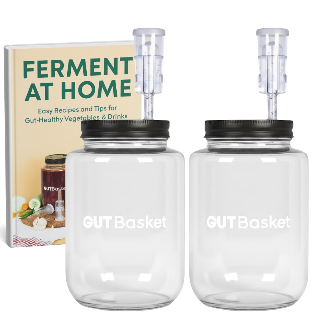 Gutbasket Fermenter 2 L (2 Jars)- Glass Fermentation Jar with Airlock and Lid | Ideal for making Small Batches of Fermented Beverage at Home