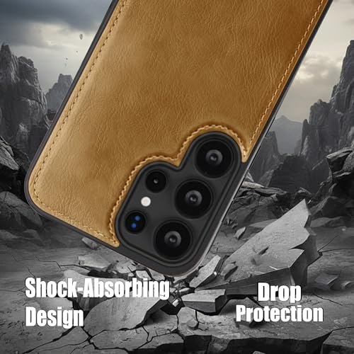 Image of Leather Case for Samsung Galaxy S25 Ultra Premium Protective Stylish Slim Cover with Shockproof Raised Edges Brown