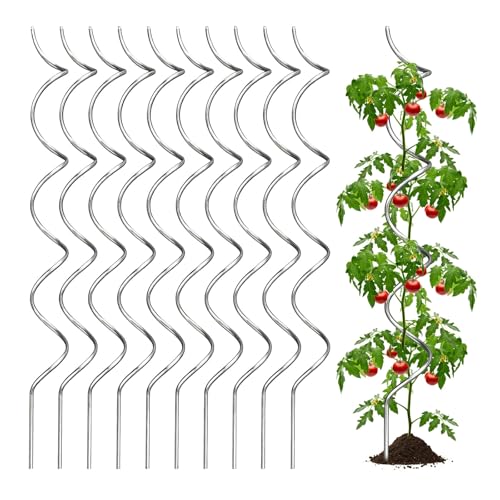 LAKNUAL 58 Galvanized Plant Supports Spiral Tomato Cages 10 Pack Metal Twisted Tomato Stakes Climbing Plant Stake Tower Outdoor Indoor