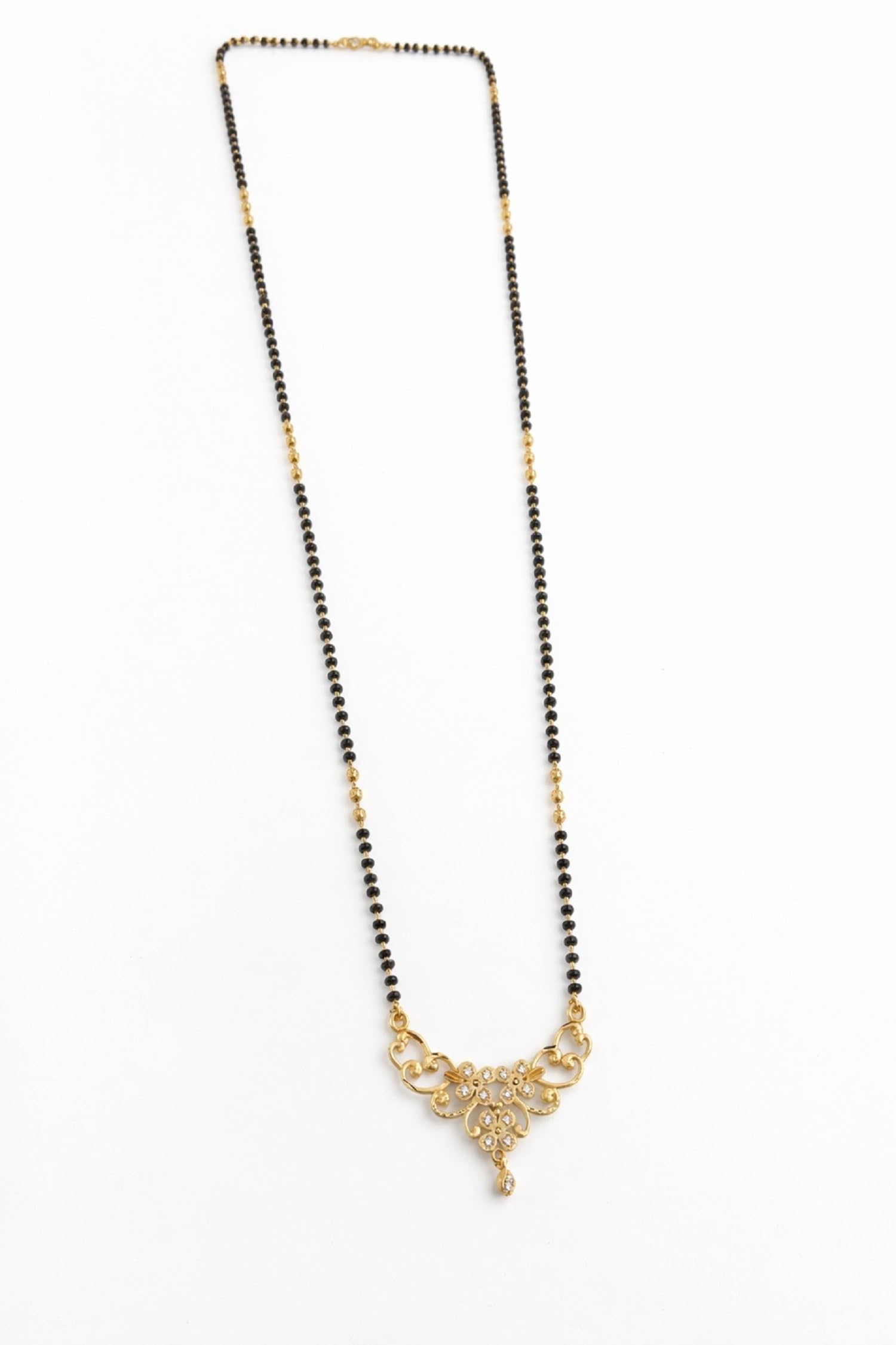 Mangalsutra For Women Girls Ladies Wife Temple South Indian Traditional 1 One Gram Gold Stylish American Diamond Maharashtrian Long Chain Wati Mangal sutra Pendant Tanmaniya Black golden Nallapusalu Chains ( long 30 inch no_ 26 )-image-14
