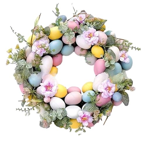 Folpus Ghirlanda di Fiori con Uova di Pasqua, Ghirlanda Decorativa per Porta di Pasqua, Ghirlanda di Foglie Verdi Artificiali per Porta d'ingresso, Patio per, Stile b