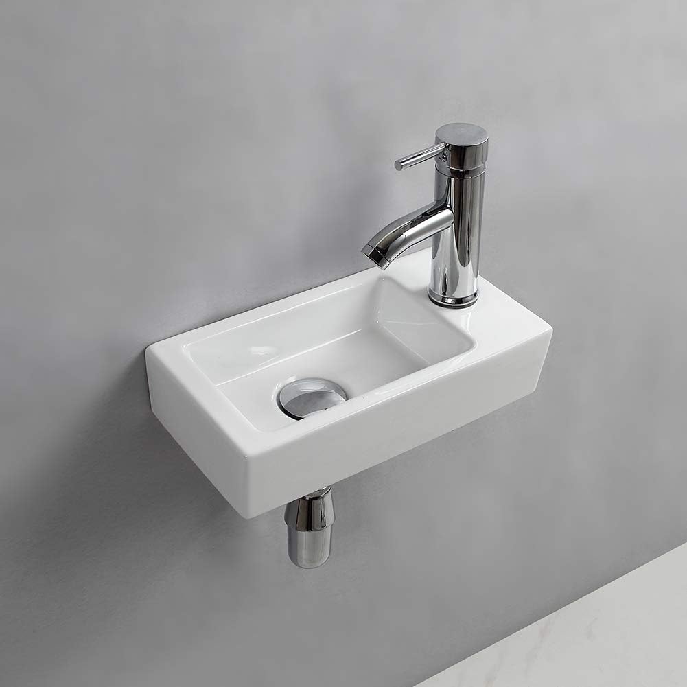 Wall Hung Basin Sink Small Cloakroom Basin Rectangle Ceramic Wash Basin (Right Hand)