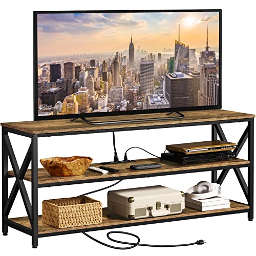 Yaheetech TV Stand for TV up to 65 inch, Media Entertainment Center with Power Outlets & 3 Tier Storage Shelves, 55 Inches TV Console Table for Living Room, Bedroom, Rustic Brown