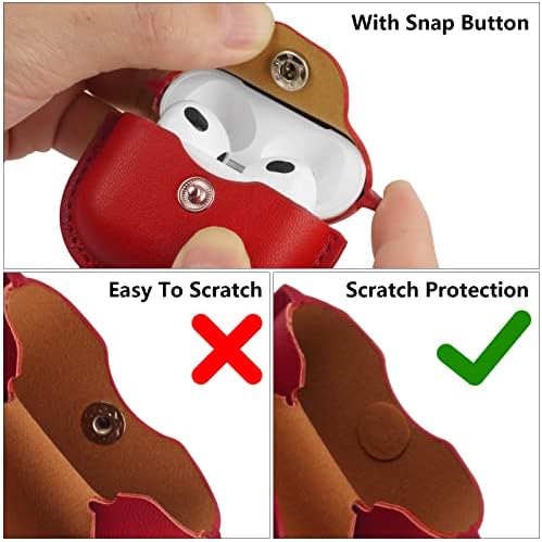 ZZLOVE Compatible with AirPods 3 Case(2021)-Genuine Shock-Resistant Leather Airpod 3 Case Cover with Keychain, Compatible with Personalised Apple Airpod 3rd Generation case(Red)