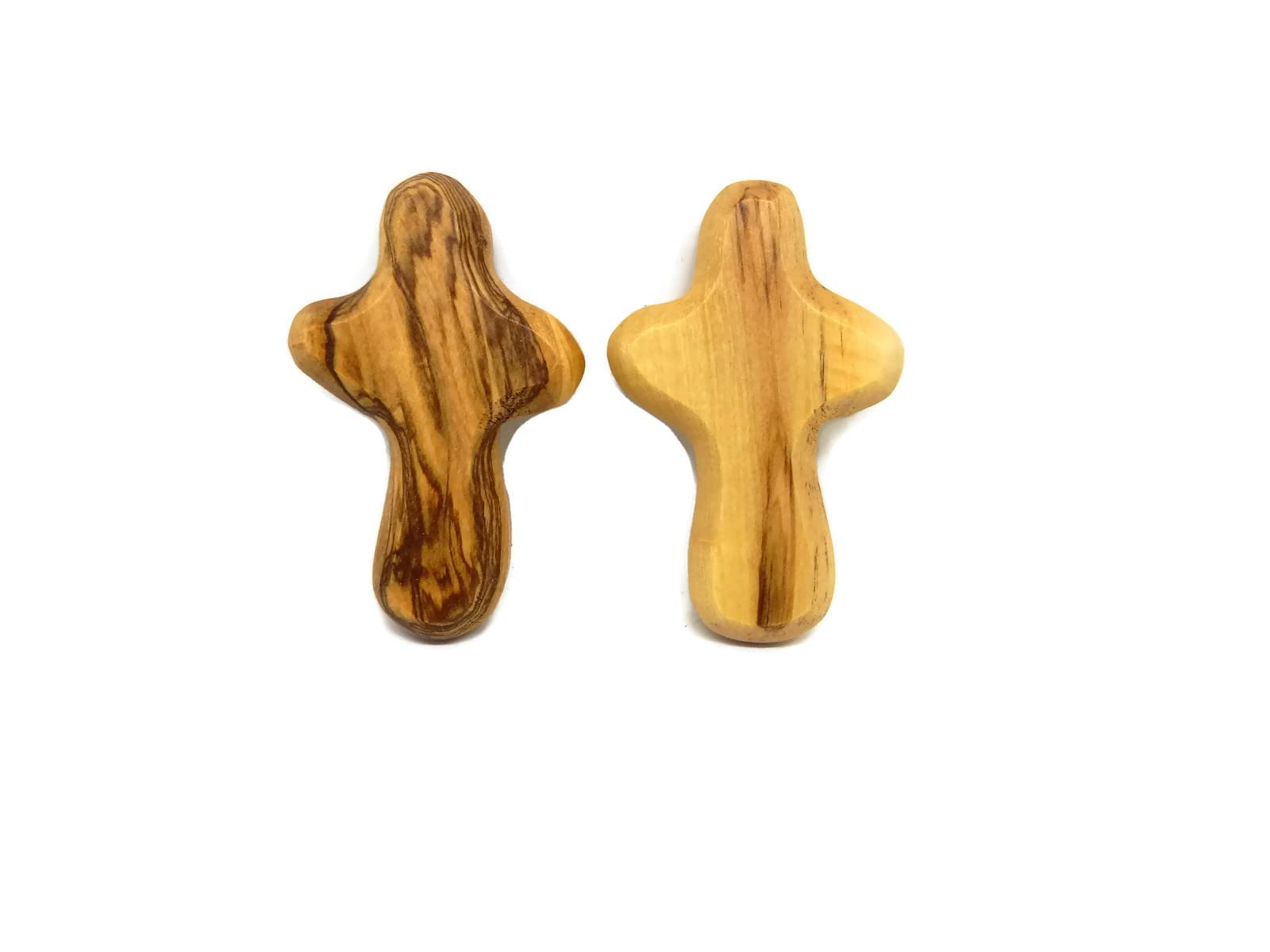 A Pair (2) of Mini Olive Wood Holding Palm Comfort Crosses - Perfect for Christian Prayer and Peaceful Moments - Handcrafted in Bethlehem. Comes with Explanation Card