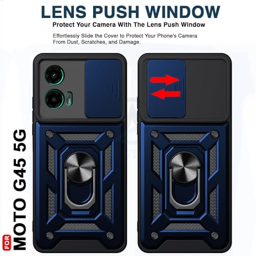 Image of Luxe Back Cover for Motorola G34 5G / Motorola G45 5G | D10 Tough Armor | Sliding Camera Shield | 360 Protection | Kickstand Ring Holder | Military-Grade Shockproof Bumper