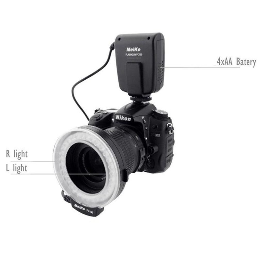 Meike LED Macro Anello Flash Light FC-100 per Canon Nikon Pentax Olympus DSLR Camera Camcorder con anelli adattatori