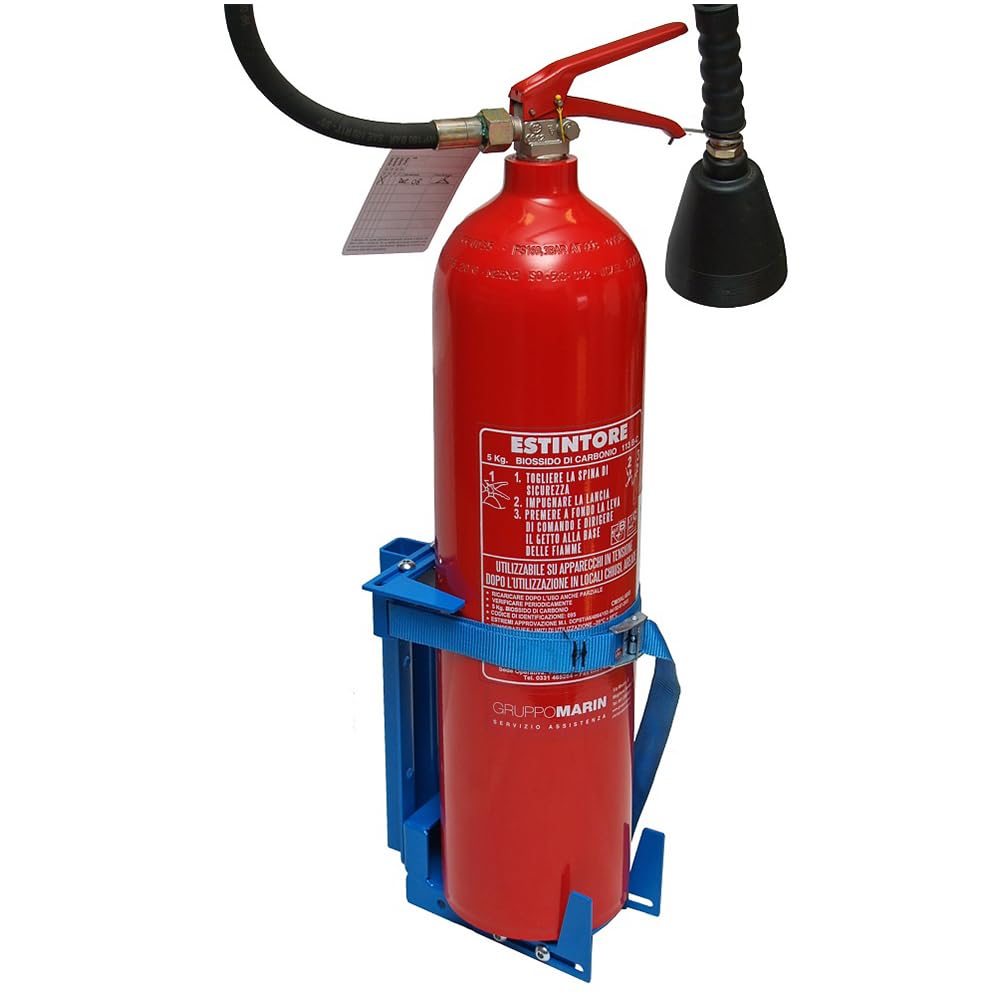 Syncro System Soporte universal para extintor de incendios para furgoneta o taller móvil – Acero pintado soporte Omega correa ajustable