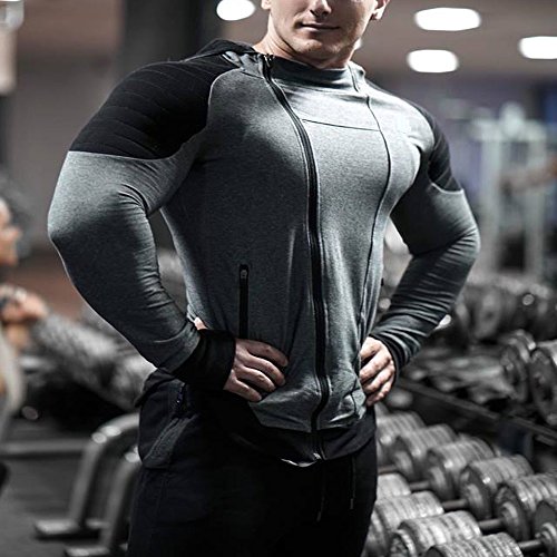 EVERWORTH Men's Fitness Workout Long Sleeve Hoodie Active Muscle Bodybuilding Zip Jackets with Zipperd Pockets4