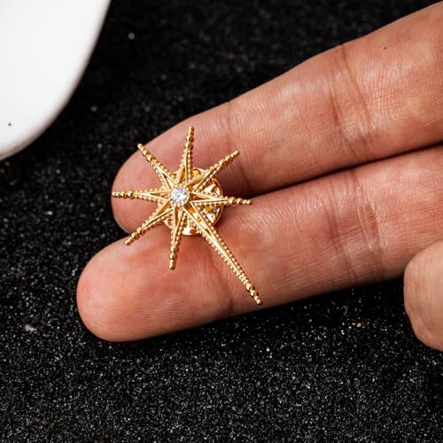 Image of Creative Octagram Star Brooch Pin Eight Awn Star Snowflake Zircon Badge Pins for Clothes Hats Elegant Suit Lapel Pin Shirt Collar Pin Jewelry Gifts for Women Men
