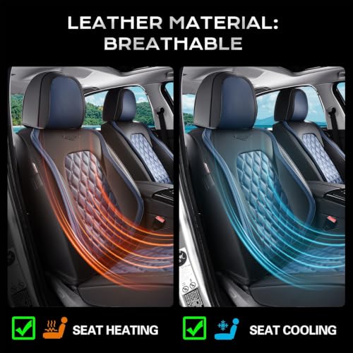 Image of Coverado Universal Car Seat Covers Full Set, Sporty Non-Slip Waterproof Faux Leather Front & Rear Seat Protectors for Trucks SUVs, Mens Automotive Interior - BlackBlue